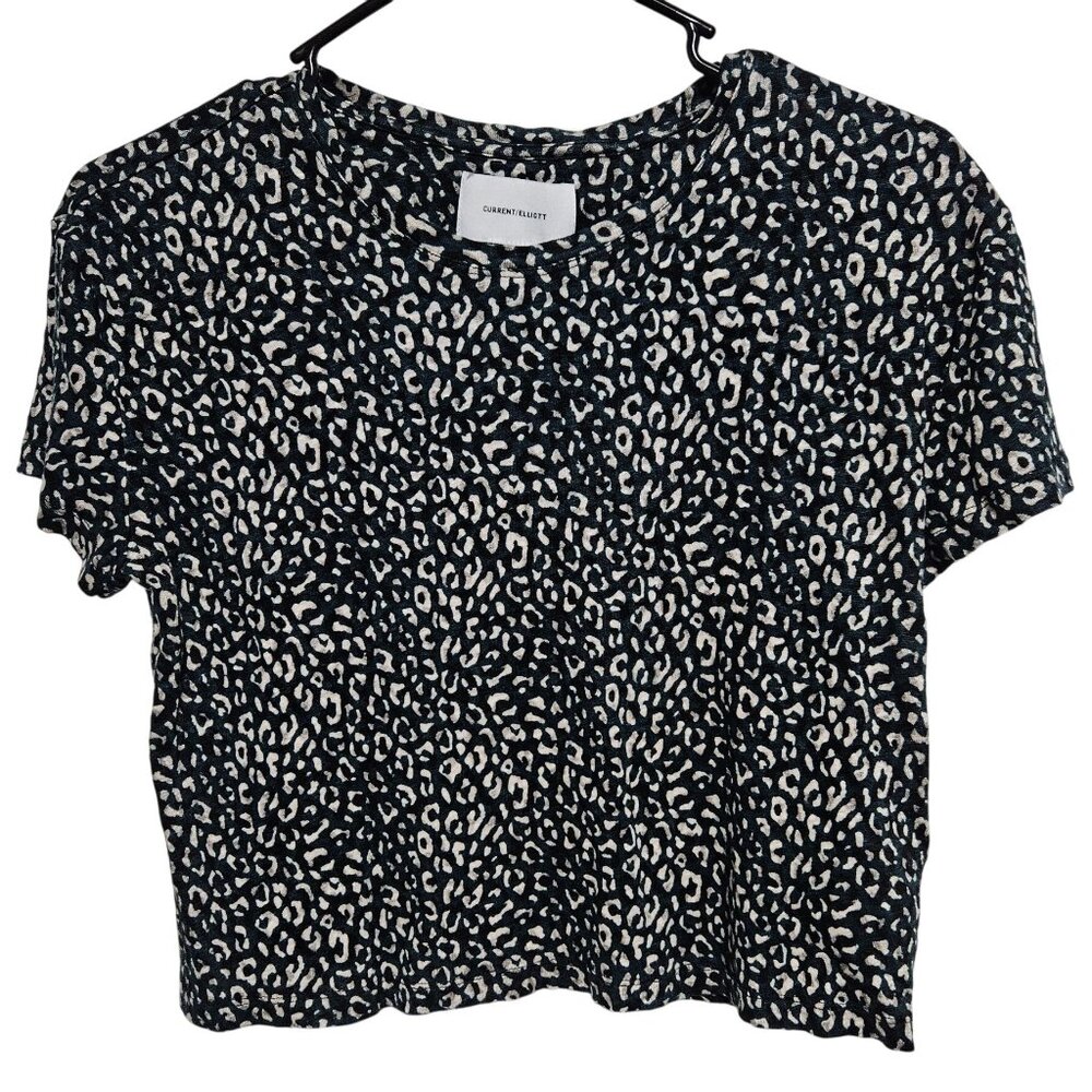 Current Elliott Linen Leopard Print Top Womens Size 0 Hunter Green Short Sleeve